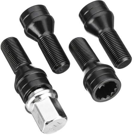 Goujon De Roue,Ecrou Antivol Lot de 4 boulons de verrouillage de roue M14 x 1,25 M12 x 1,5 en acier noir, écrou de boulon de roue, clé 36136776076, convient Utilisation adaptée pour BMW MINI R50 2/4/5