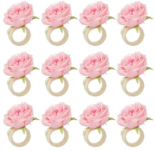Blumen Serviettenringe, 12 Stück Rustikale Serviettenring aus Rosa Rosen, Boho Serviettenhalter für Hochzeit, Jahrestag, Party, Urlaub, Bankett, Geburtstag, Abendessen, Heimdekoration