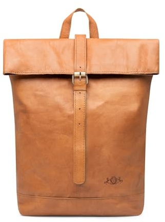 SID & VAIN Rolltop Rucksack echt Leder - 15.4 Zoll Laptop Lederrucksack JAY groß - Rucksack zum rollen mit Laptop-Fach - Lederrucksack Herren und Damen handgefertigt