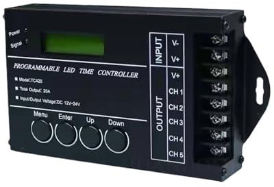 TC420 Programmierbarer LED-Zeitcontroller, 24-Stunden-Dimmtreiber, 5-Kanal-Ausgang, max. 20 A, DC12 V, 24 V Eingang
