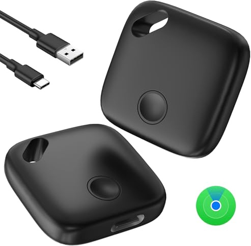 Tracker Tag 2er Pack, Wiederaufladbarer Tracker Kompatibel mit Apple Wo ist? APP (iOS NUR, Android Not Supported), Bluetooth Key Finder für Gepäck/Taschen/Koffer