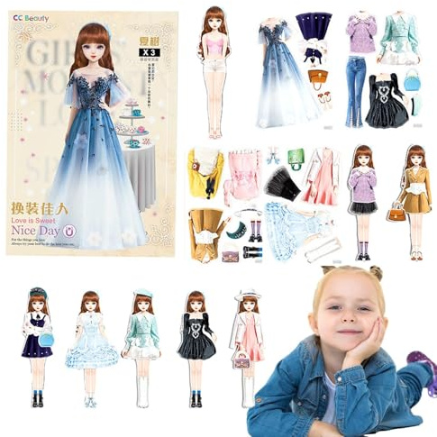 Magnetische Anziehpuppen, magnetisches , sicheres und harmloses Prinzessinnen-Puppen-Set, tragbare Papierpuppe zum Anziehen als Prinzessin, leicht zu greifen, für Mädchen von 4-7 bis