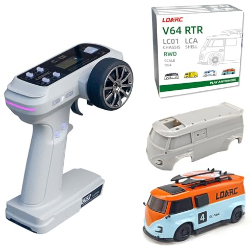 NBJIALIN LDARC Mini-RC-Car im Maßstab 1:64-2,4 GHz Ideal für Rennsportwagen, ferngesteuerte Modellautos mit RGB-Beleuchtung Mit austauschbarem Karosseriegehäuse zum Selberbauen (orangenblau)