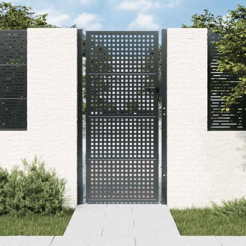 Mokuyary Gartentor Anthrazit 100x200 cm Stahl Zauntür, Gartentür Zauntor Zaun, Hoftür Tor für Garten, Hinterhof, Terrasse