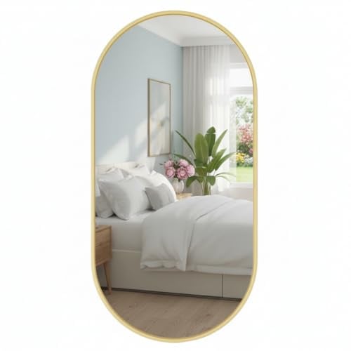 MAT-HAUS Furniture and home decor Ovaler Wandspiegel Gold 100 x 50 cm, Badspiegel mit Metallrahmen, moderner Spiegel für Bad, Flur, Schlafzimmer, Wohnzimmer, Wandmontage