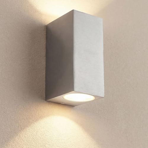 Maxkomfort Außenwandleuchte UP&DOWN Silber, IP54 Wetterfeste Wandleuchte Außen für 2x GU10, Architektonische Outdoor Wandlampe aus Aluminium für Hauswand & Fassade