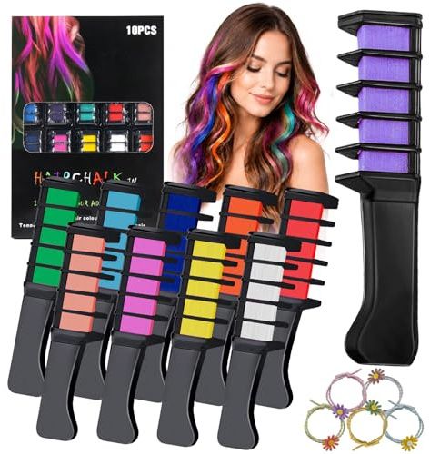10 peines de tinte para pelo, Peines con tiza colorante, Coloración capilar temporal, Tinte De Color Para El Cabello Lavable, Lavables Tinte, para Halloween, Fiesta, Cosplay, Navidad