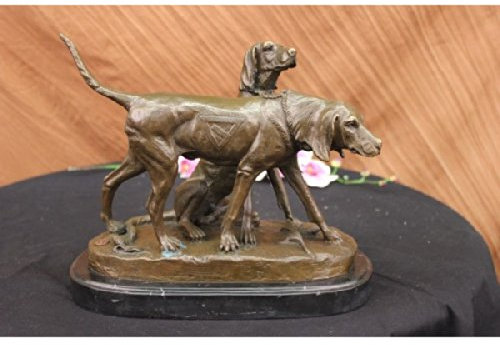 Admirable firmado perros de caza Vintage bronce escultura
