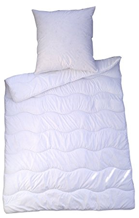 Bettenset Bettdecke und Kopfkissen 2 teilig Premium Weiss Allergiker Steppbett Steppbettdecke Bettwäsche Bettdecke 1x 135x200 cm & Kopfkissen 1x 80x80 cm Bezug 100% Polyester Füllung: Klimafaser
