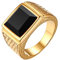 Flongo Herren Ring, Männer Edelstahl Ring Band Gold Ton mit Glas Hochzeit Verlobung Engagement Bandring Siegelring Daumenring Bequemlichkeit Passen Herren Schmuck Herren-Accessoires Größe 65