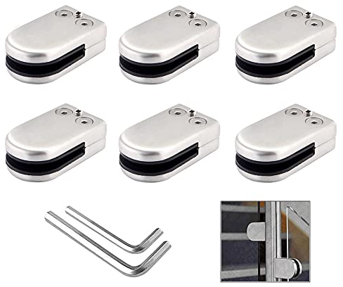QitinDasen 6 Pièces 6~8 mm (S Taille) Pinces à Verre, Pince à Verre en Acier Inoxydable 304, Support de Serrage en Verre Réglable à Dos Plat, pour Main Courante Balustrade Escalier (Argent)