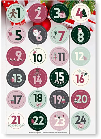 Adventskalender Aufkleber (Zahlen 1-24) - Sticker für Kalender zum selber basteln für Weihnachten - Adventskalenderzahlen Etiketten selbstklebend - Zahlenaufkleber - Nummern für Papiertüten - Rund