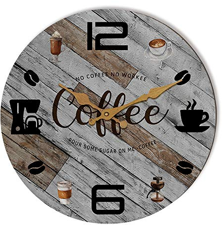 Tiancentral Rustikale Küchenwanduhr, Holz, Büro, Kaffee, Dekoration, Wanduhren, 30,5 cm, leise Uhren für Küche/Büro/Kaffee-Ecke/Café-Shop-Dekoration