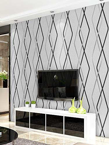 Prior.choice Rouleau de papier peint non tissé texturé à motif losange brillant de 9,5 x 0,53 m, 3 couleurs, pour chambre à coucher, salon, 5 x 80 cm (l x L) = 5,035 ㎡ (gris)