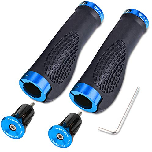 TOPCABIN 1 Paar Fahrradgriffe,Zwei Enden Schraubgriffe,ergonomische Struktur Fahrrad Griffe,Rad MTB MXB Lenkergriffe (Aluminium Lenkerendkappen Hellblau)