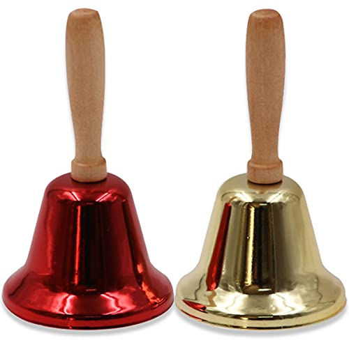 WideSmart 2Pcs Campana de Mano,Campana de Mano de Metal Campanas de Mano de Navidad Campanas de Mano de Papá Noel Timbre de Recepción Decoración Navideña para Boda Iglesia