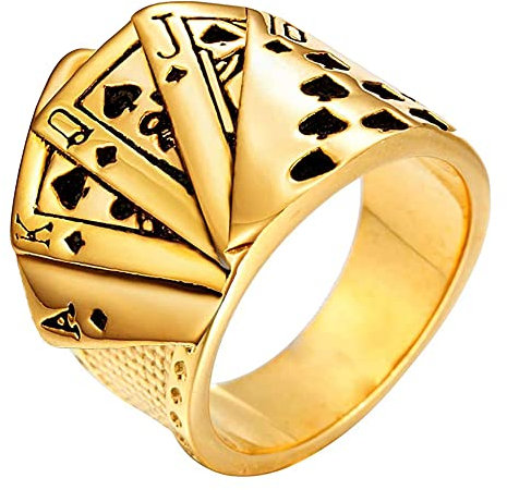 PAMTIER Männer Pokerkarten Biker Ring Rostfreier Stahl Hiphop Größe 75 (23.9)