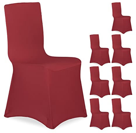 Relaxdays 8 x Stuhlhussen, universeller Stretch Stuhlbezug, Bankettstuhl Dekoration, Hochzeit und Feier, Stuhlbezüge, dunkelrot