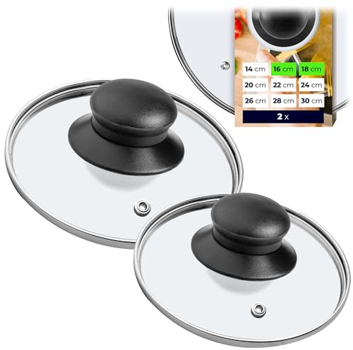 KADAX Glas Lock Set, Krukut Gjord Av Glas, ⌀14-30 cm, Värmebeständigt För Kruka, Pannor Med Handtag Med Plast, Universellt (16+18cm)