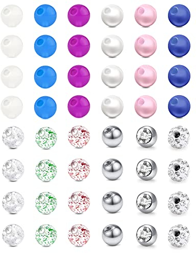 Mayhoop 48 Stück 14G 5mm Piercing Kugeln Chirurgenstahl Kunststoff Ersatzkugeln für Bauchnabelpiercings Zungenpiercing Industrial Piercing Schmuck