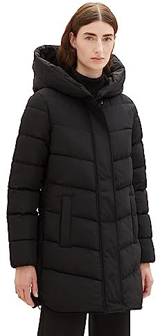 TOM TAILOR Damen 1038692 Steppmantel mit Kapuze, 14482-deep Black, L