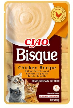 INABA Ciao Bisque Katzenfutter Nass 86% Feuchtigkeit und Vitamin E, Premium Katzensuppe mit Huhn 40 g (1er Pack), 100% natürliches Fleisch, Getreidefrei, Zuckerfrei