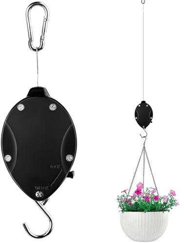 Plant Hook Pulley, Retractable Plant Hanger Easy Hanging Flower Basket for Garden Baskets Pots and Birds Feeder High up and Pull Down to Water Or Feed