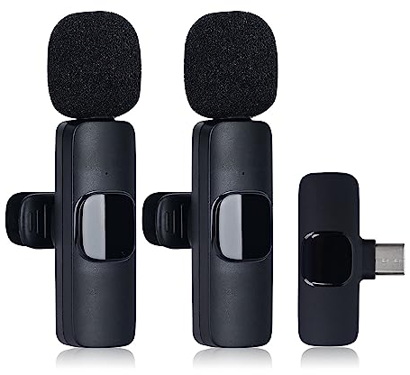 TOWEAR 2 Pack USB-C Wireless Microphone, Mini Lapel Mic with Noise Cancelling Compatible with Android/Type-C Smartphone Laptop for Interview/Vlog/Presentation/Live Streaming