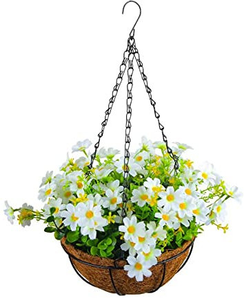 YSINOBEAR Artificial Hanging Basket with Flowers,Flower Basket,Artificial Hanging Flowers in Basket, Silk Chain Hanging Basket,Fake Hanging Plants for Home Outdoors Garden Patio Porch (A)