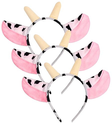 MEISH Lot de 3 serre-tête oreilles de vache avec cornes - Oreilles d'animaux pour anniversaire et bal masqué