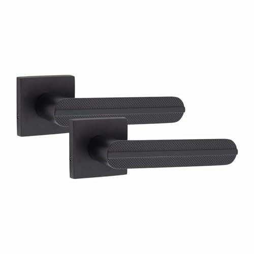 Golden Grace 1 Pair Modern Lima Design Matt Black Premium Door Handles Square Rose
