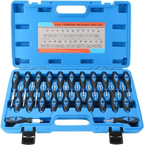 DASBET 23 PCS Terminal Release Kit Wire Connector Removal Pin Extractor Release Tool Universal Electrical Wiring Connector Terminal Release kit with Non-Slip Handle