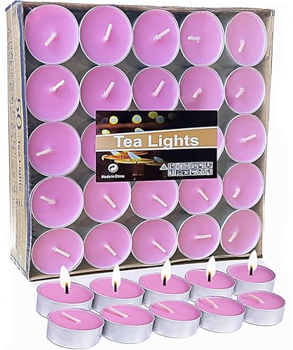 Lot de 50 bougies chauffe-plat roses - 4,5 heures - Sans parfum et sans fumée - Petites bougies chauffe-plat scintillantes - Sans substances nocives - Pour spa, fête, mariage, table à manger, détente