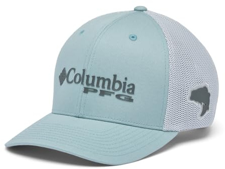 Columbia Unisex PFG Mesh-Baseballkappe mit Logo, Blau/Grau/Barsch-Grafik (Crushed Blue/Cool Grey/Bass Graphic), Größe S/M