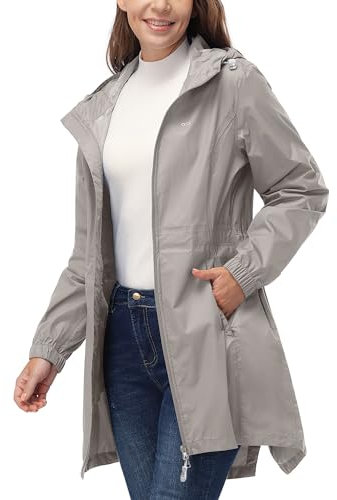 33,000ft Vêtement de pluie imperméable, poncho de pluie léger et respirant coupe-vent à capuche, fine pliable longue manteaux imperméables femme Kaki L