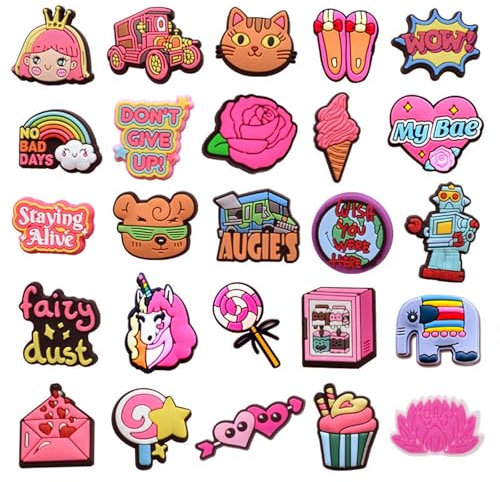 Schuh Charms Schuh Anstecker-Crocs-Stecker Set Pins für Clog-Dekor Glitzer Zubehör Tiere Medizin Buchstaben Anime Schuhclips für Kinder Jungen Mädchen (Rosa-Katzen-Mädchen-Kinder)