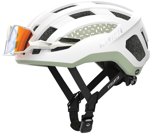 GLAMVILLA Rennradhelm für Damen und Herren City Trekking Fahrradhelm Professioneller Wettkampf Ultra Leichter belüfteter Fahrradhelm mit Magnetschnalle zum Platzieren von Brillen GrauWeiss, L 57-61cm