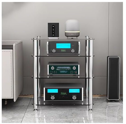 meuble hifi meuble chaine hifi Meuble Pour Composants Audio/vidéo À 1/2/3/4 Niveaux Avec Étagère En Verre, Racks Et Supports Stéréo Robustes Système Stéréo, Tour De Support Audio Moderne(Clear,4 tier