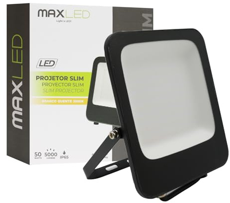 Maxled, Light is Led! Focos LED Exterior 50W Foco Proyector 5000K Blanco Frío 5000LM IP65 Impermeable Floodlight para Casa Garaje Patio Terraza Jardín Cancha Fachada Jardineras Colgar Árbol Local