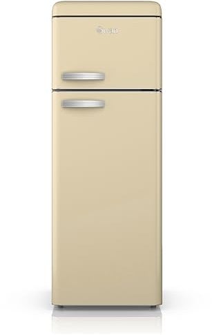 SWAN SR11010CNE Retro Free Standing Top Mounted 70/30 Split Fridge Freezer with Energy Class E, 3 Adjustable Shelves, Fast Freeze, Cream