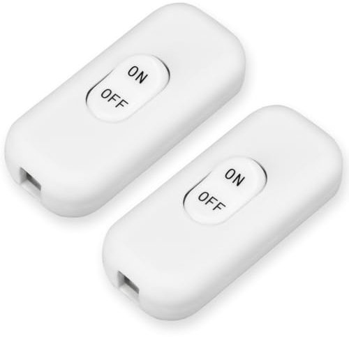 Schnurschalter, Wippschalter Inline Schalter Zwischenschalter Kabelschalter 6A 250V für 2-adrige und 3-adrige Zuleitungen Kompatibel mit alle Arten von Elektrischen Lampen Tischlampen (weiß, 2)