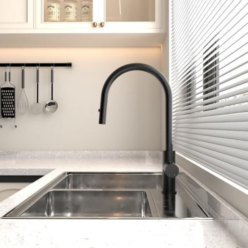 DILECI - Robinet de Cuisine Noir Mat – Mitigeur Design Moderne et Élégant – Finition Noire Durable, Résistant à la Corrosion et Facile à Nettoyer – Idéal pour Cuisine style Contemporain et industriel