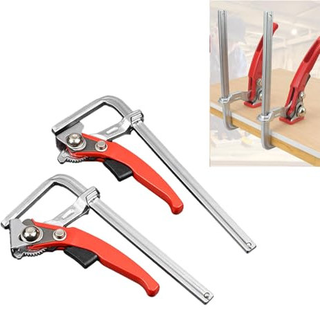 Schraubzwingen, Ganzstahl-Tischzwinge Mit Hebelgriff, 2 Stück Führungsschiene Zwinge, Hebelzwinge, Spannbereich 160 und Ausladungstiefe 60, Eine Sekunde Zum Lösen Der Befestigung Zum Schleifen, Schnei