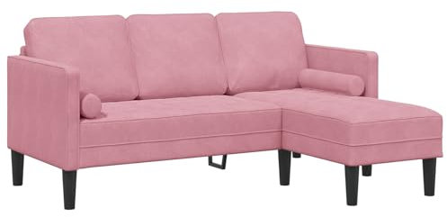 vidaXL Canapé 3 Places avec Chaise L en Velours Rose Clair de 160 cm