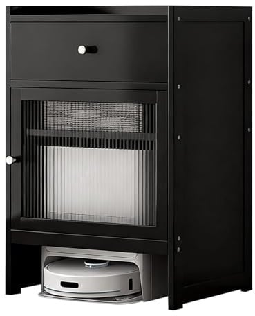 Rorquscade Meuble de Rangement Dissimulé，Étagère en Bois pour Aspirateur Robot，Rangement Cachée avec Portes et Tiroirs，pour Chambre à Coucher,Salon,dortoir, Utilisation Plusieurs scénarios(Black)
