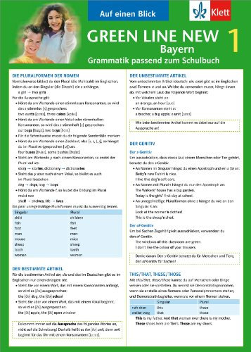 Green Line New Bayern 1 - Auf einen Blick: Grammatik passend zum Schulbuch - Klappkarte (6 Seiten) (Green Line NEW. Ausgabe für Bayern)
