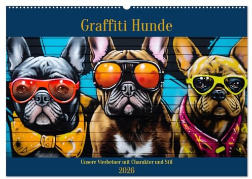 Graffiti Hunde (Wandkalender 2026 DIN A2 quer), CALVENDO Monatskalender: Diese Hunde haben Charakter und Stil! (CALVENDO Kunst)