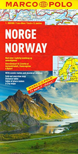 MARCO POLO Länderkarte Norwegen 1:800.000: Mit landschaftlich schönen Strecken und Sehenswürdigkeiten. Übersichtskarte z. Ausklappen, Entfernungstab., Ortsreg., 6 Citypln.