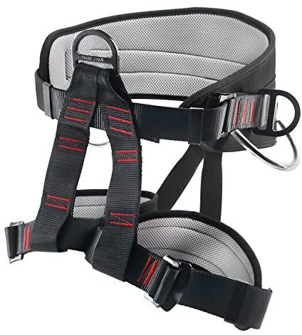 NewDoar UIAA & CE-Zertifiziert Klettergurt, Professioneller Bergsteiger-Klettergurt, Schwarz, Breiterer, Verdickter Halbkörpergurt zum Abseilen, Feuerrettung, Baumkletterausrüstung (Upgrade Schwarz)
