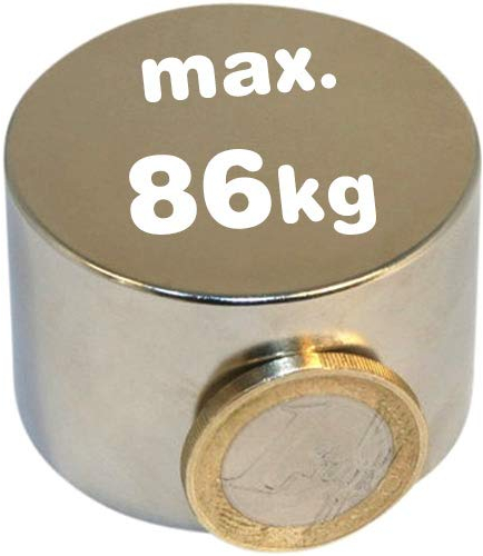 Scheibenmagnet Neodym Magnet-Scheibe Extra Stark - Haftkraft bis 750kg - Starke Rundmagnete - Runde NdFeB Magnete, Größe: Ø 45x30 mm | 86kg Haftkraft